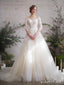 Vestido de novia con manga larga 3/4 y escote ilusión con bordado floral AWD1674 