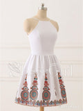 White Boho Printed Homecoming Dresses Backless Summer Dress AWD1223-SheerGirl