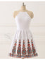 White Boho Printed Homecoming Dresses Backless Summer Dress AWD1223