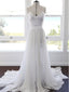 White Chiffon Spaghetti Strap Lace Beach Wedding Dresses,BCD0024