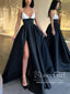 Vestido de fiesta de satén de color negro con contraste blanco ARD2810