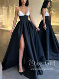 White Contrast Black Colored Satin Ball Gown Prom Dress Party Dress ARD2810-SheerGirl