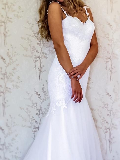 White Lace Mermaid Wedding Dresses Backless Affordable Wedding Dresses AWD1037-SheerGirl