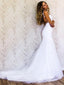 White Lace Mermaid Wedding Dresses Backless Affordable Wedding Dresses AWD1037