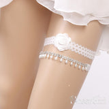 White Lace Wedding Garter Set with Flower & Pearls ACC1023-SheerGirl