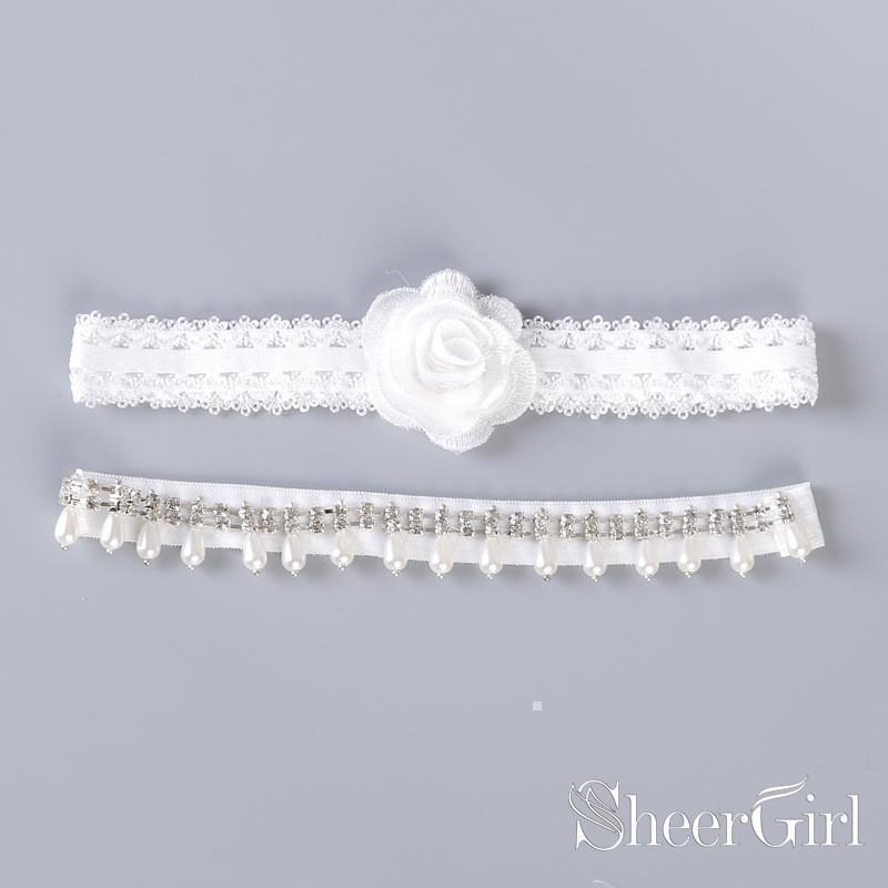 White Lace Wedding Garter Set with Flower & Pearls ACC1023 – SheerGirl