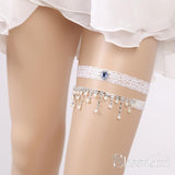 White Lace Wedding Garter Set with Rhinestones & Pearls ACC1024-SheerGirl