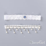 White Lace Wedding Garter Set with Rhinestones & Pearls ACC1024-SheerGirl