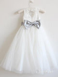 White Long Flower Girl Dresses with Bow Cheap Flower Girl Dress ARD1298-SheerGirl