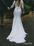 White Mermaid Lace Wedding Dresses with Sleeves Backless Rustic Bridal Dress AWD1363-SheerGirl