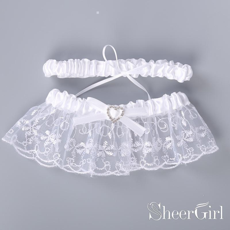 Wedding Garter Set with White Lace and Satin Ribbon Keepsake & Tossing  Garter - Mariell Bridal Jewelry & Wedding Accessories