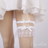 White Wedding Garter Set with Bow Bridal Garters ACC1022-SheerGirl