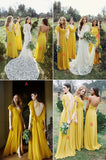 Yellow Chiffon Bridesmaid Dresses Modest Long Formal Gowns ARD2350-SheerGirl