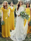 Žluté šifonové šaty pro družičku Skromné ​​dlouhé společenské šaty ARD2350 