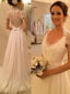 A-line Chiffon Beach Wedding Dress Cap Sleeves Sweep Train Bridal Gown,apd1637