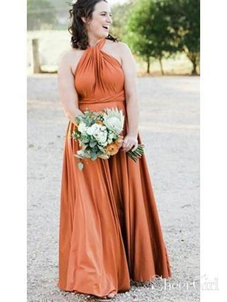 A-line Halter Orange Long Bridesmaid Dresses Plus Size APD3057-SheerGirl