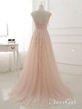 A-line Lace Appliqued Illusion Neck Long Simple Prom Dresses APD3020-SheerGirl