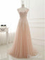A-line Lace Appliqued Illusion Neck Long Simple Prom Dresses APD3020