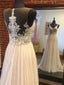 A-line Lace Appliqued Top Tulle Skirt Summer Beach Wedding Dresses,apd2676