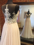 A-line Lace Appliqued Top Tulle Skirt Summer Beach Wedding Dresses,apd2676-SheerGirl
