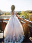 A-line Nude Tulle Bridal Dresses Ivory Lace Appliqued Ball Gown Wedding Dresses,apd2677