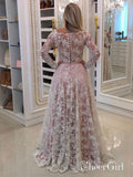 A-line/Princess Ivory Lace Long Sleeves Wedding Dresses APD3034-SheerGirl