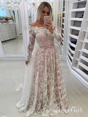 A-line/Princess Ivory Lace Long Sleeves Wedding Dresses APD3034-SheerGirl