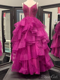 Beaded Fuchsia Pink Quinceanera Dress V Neck Ball Gown Prom Dresses ARD2243-SheerGirl