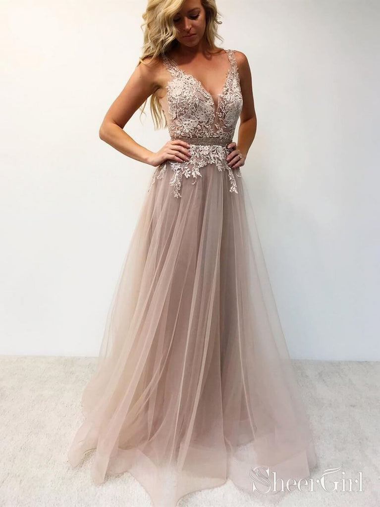 Beaded Lace Bodice V Neck Prom Dresses Long Cheap Formal Dress ARD1976 SheerGirl Beaded Lace Bodice V Neck Prom Dresses Long Cheap Formal Dress ARD1976 SheerGirl