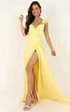 Daffodil Yellow High Slit Ruffle Straps Chiffon A Line Long Prom ARD2522-SheerGirl