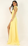 Daffodil Yellow High Slit Ruffle Straps Chiffon A Line Long Prom ARD2522-SheerGirl