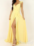 Daffodil Yellow High Slit Ruffle Straps Chiffon A Line Long Prom ARD2522-SheerGirl