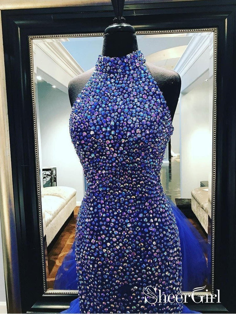 high neck mermaid prom dress Satin Halter Neck Mermaid Prom Dresses Simple Pageant Formal Dress Evening Dress ARD3096