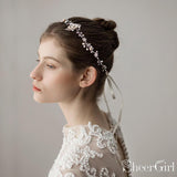 Hand-wired Crystal Petals Bridal Headband with Tieback and Pearl ACC1113-SheerGirl