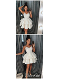 Ivory Lace Short Homecoming Dresses Lace Spaghetti Strap V Neck Hoco Dress ARD1371-SheerGirl