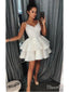 Ivory Lace Short Homecoming Dresses Lace Spaghetti Strap V Neck Hoco Dress ARD1371