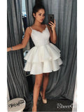 Ivory Lace Short Homecoming Dresses Lace Spaghetti Strap V Neck Hoco Dress ARD1371-SheerGirl