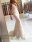 Ivory Lace V-neck Mermaid Long Prom Dresses with Sweep Train APD3078