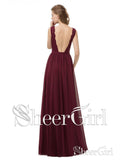 Lace and Chiffon Burgundy Bridesmaid Dresses,Long Simple Prom Dresses APD3120-SheerGirl