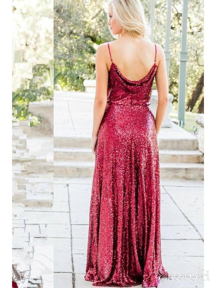 Long Sequins Lace Burgundy Modest Mismatched Bridesmaid Dresses with Sleeves PB10106 Long Sequins Lace Burgundy Modest Mismatched Bridesmaid Dresses with Sleeves PB10106