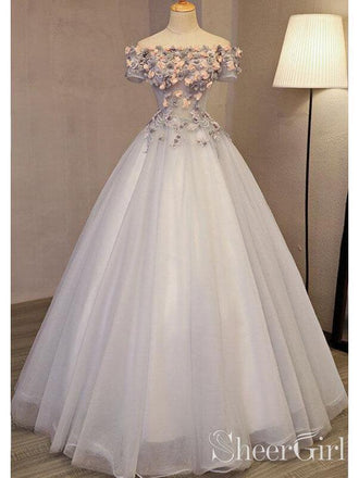 Off the Shoulder Ball Gown Prom Dresses Long Princess Cute Quinceanera Dress ARD1991-SheerGirl