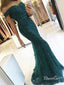 Off the Shoulder Emerald Green Lace Mermaid Long Prom Dresses APD2992