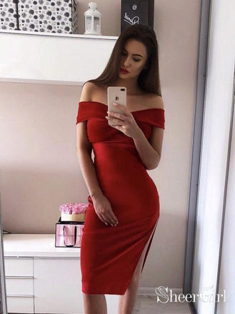 Off the Shoulder Sexy Velvet Short Prom Dresses Cheap Cocktail Dress ARD1851-SheerGirl