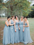 One Shoulder Spaghetti Strap Mismatched Bridesmaid Dresses Dusty Blue PB10089-SheerGirl