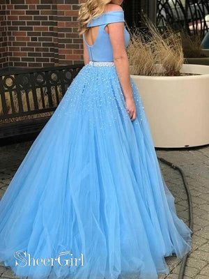 Pearls Junior Prom Dresses Sky Blue Lace Two Piece Prom Gown ARD2147-SheerGirl