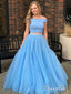 Pearls Junior Prom Dresses Sky Blue Lace Two Piece Prom Gown ARD2147