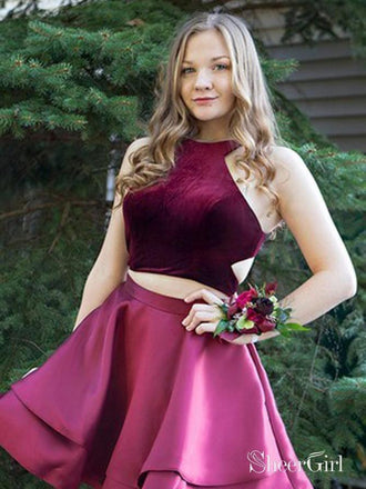 Princess Burgundy Taffeta Two Piece Homecoming Dresses with Pocket,apd2661-SheerGirl