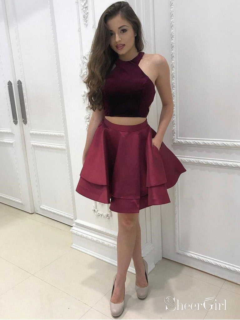 Princess Burgundy Taffeta Two Piece Homecoming Dresses with Pocket,apd SheerGirl Princess Burgundy Taffeta Two Piece Homecoming Dresses with Pocket,apd SheerGirl