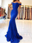 Šaty na ples Royal Blue Mermaid s vlakem, jednoduché levné večerní šaty APD3197 