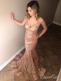 Sexy Gold Pink Mermaid Prom Dresses V Neck Backless Pageant Dress ARD2000-SheerGirl